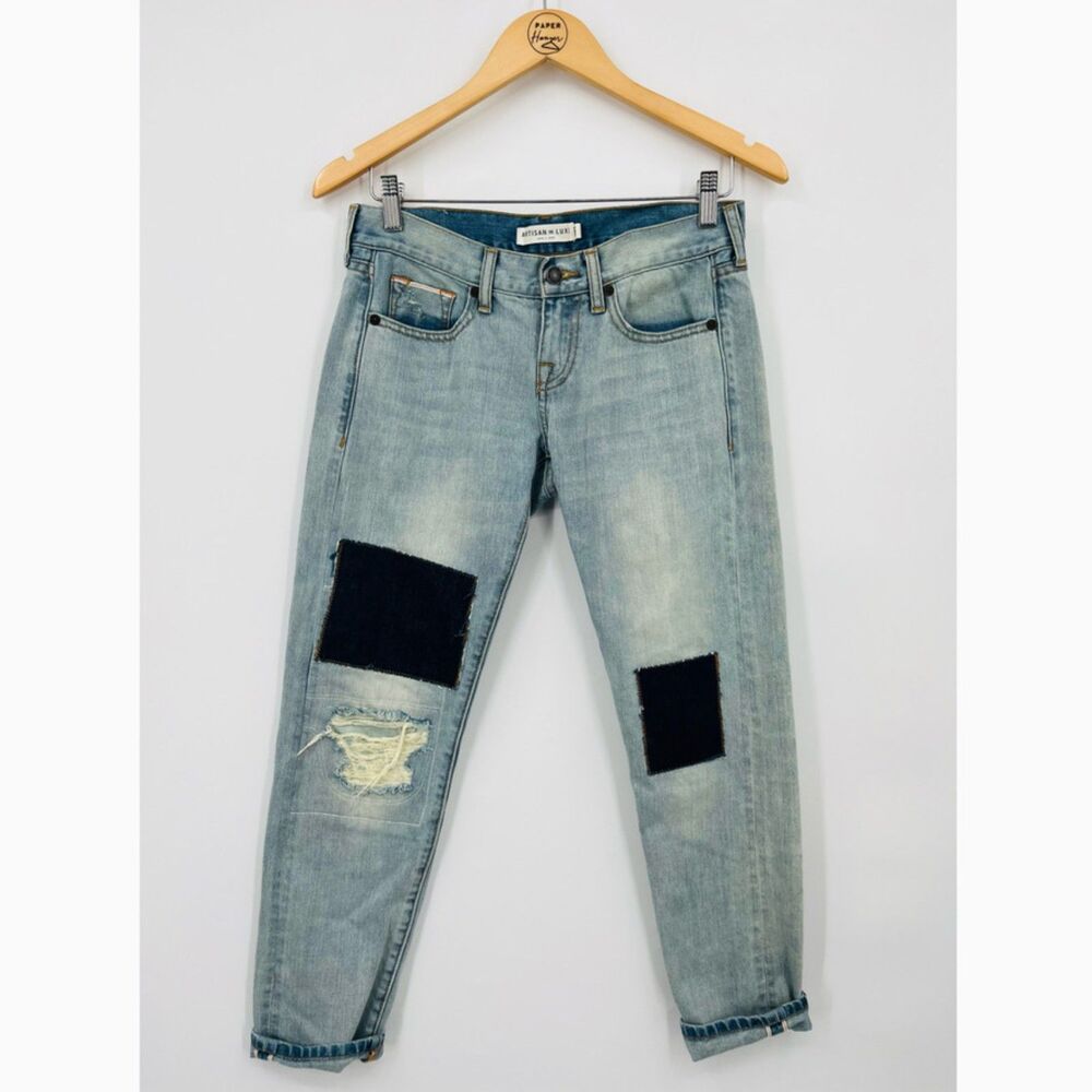 Artisan de Luxe Selvege denim patch jeans, Size 25, Bohemian Recycled